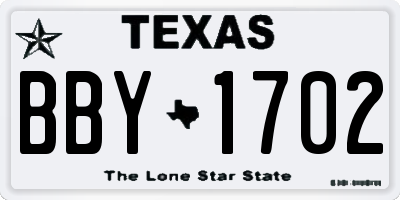 TX license plate BBY1702