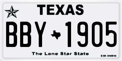 TX license plate BBY1905