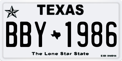 TX license plate BBY1986