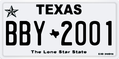 TX license plate BBY2001