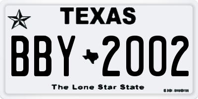 TX license plate BBY2002