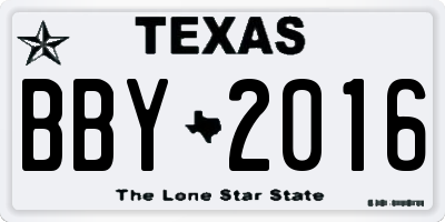 TX license plate BBY2016