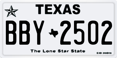 TX license plate BBY2502