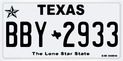 TX license plate BBY2933