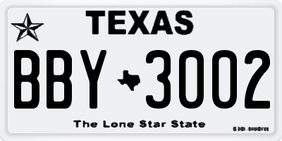 TX license plate BBY3002