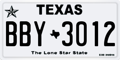 TX license plate BBY3012