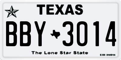 TX license plate BBY3014