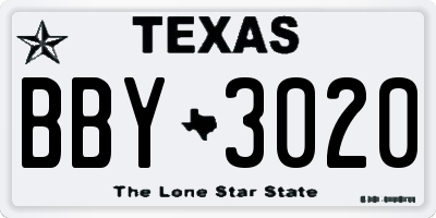 TX license plate BBY3020