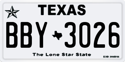 TX license plate BBY3026