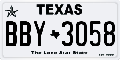 TX license plate BBY3058