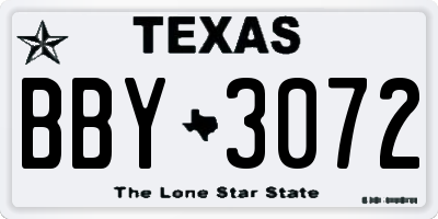 TX license plate BBY3072