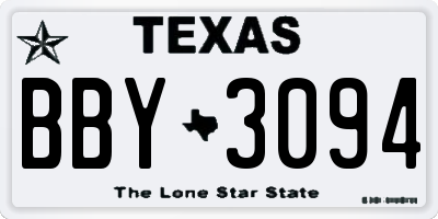 TX license plate BBY3094