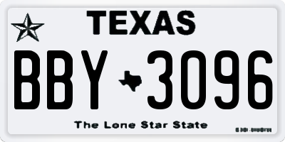 TX license plate BBY3096