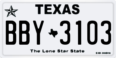 TX license plate BBY3103