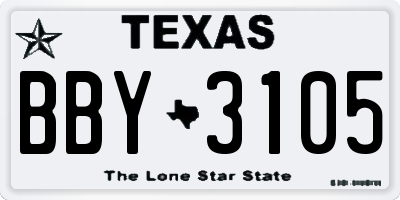 TX license plate BBY3105