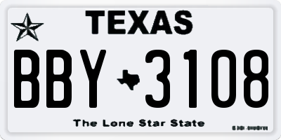 TX license plate BBY3108