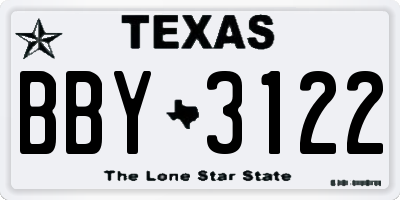TX license plate BBY3122