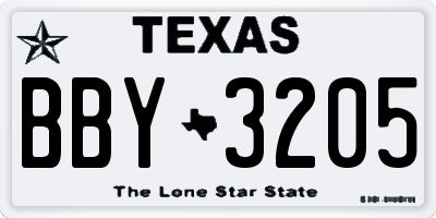 TX license plate BBY3205
