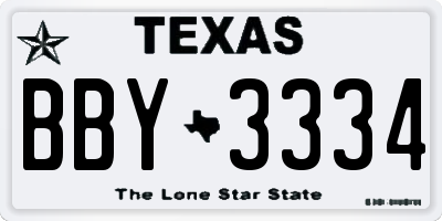 TX license plate BBY3334