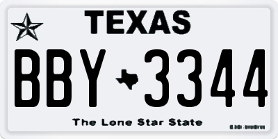 TX license plate BBY3344