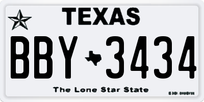 TX license plate BBY3434