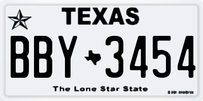 TX license plate BBY3454