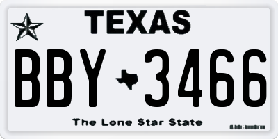 TX license plate BBY3466
