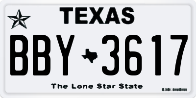 TX license plate BBY3617