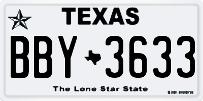 TX license plate BBY3633