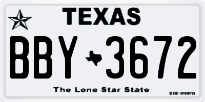 TX license plate BBY3672