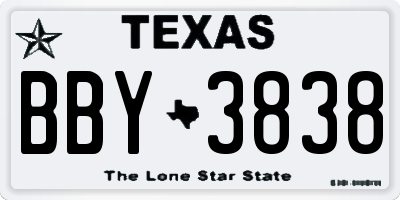 TX license plate BBY3838