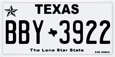 TX license plate BBY3922
