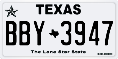 TX license plate BBY3947