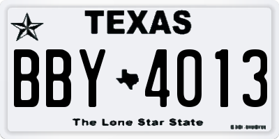 TX license plate BBY4013