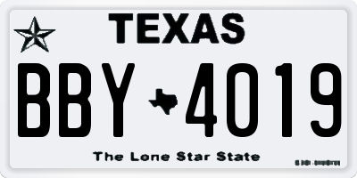 TX license plate BBY4019