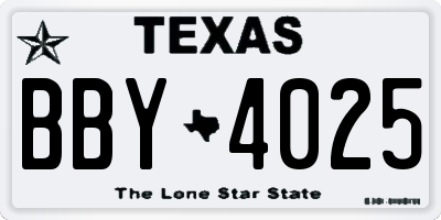 TX license plate BBY4025