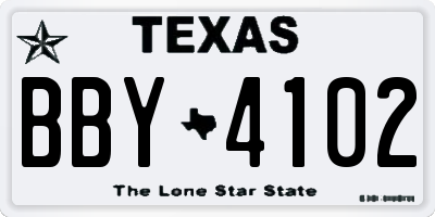 TX license plate BBY4102
