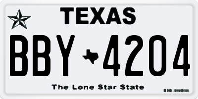 TX license plate BBY4204