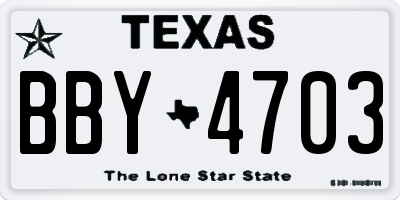 TX license plate BBY4703