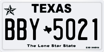 TX license plate BBY5021