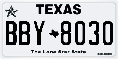 TX license plate BBY8030