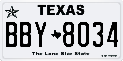 TX license plate BBY8034