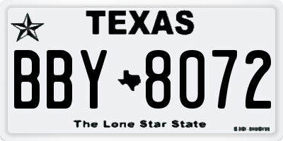TX license plate BBY8072