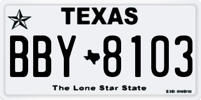 TX license plate BBY8103