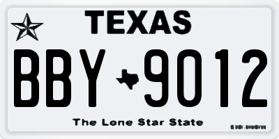TX license plate BBY9012