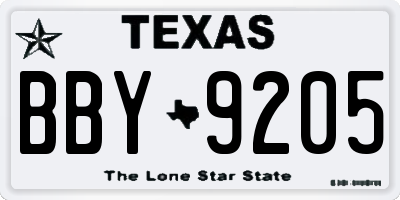 TX license plate BBY9205