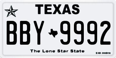 TX license plate BBY9992