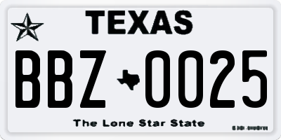 TX license plate BBZ0025