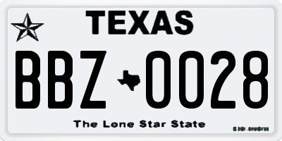 TX license plate BBZ0028