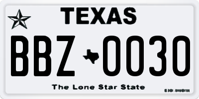 TX license plate BBZ0030